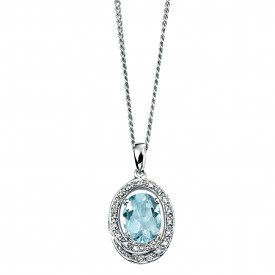 9ct wg diamond rounds and oval aquamarine pendant