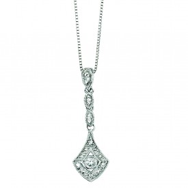 white gold vintage drop pendant with diamonds
