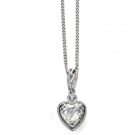 white gold diamond and white topaz heart pendant with milgrain setting