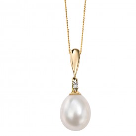 Yellow gold drop pearl & diamond Pendant