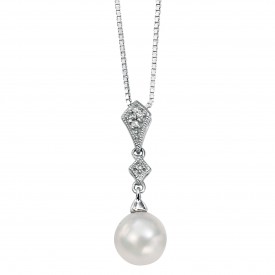 White gold with white fresh water pearl and diamonds drop Pendant
