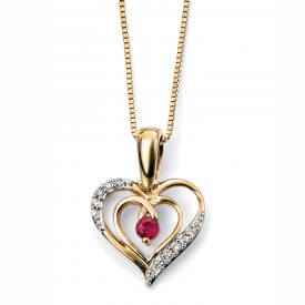 YG ruby & diamond heart pendant