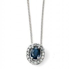 EG 9ct WG blue sapphire and diamond cluster pendant