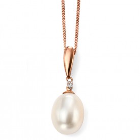 9ct Rose Gold Diamond & Freshwater Pearl Pendant