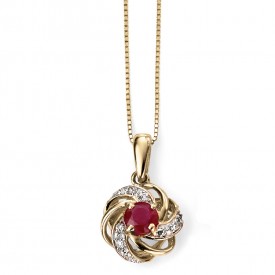 9ct Yellow Gold Ruby and Diamond Cluster Pendant