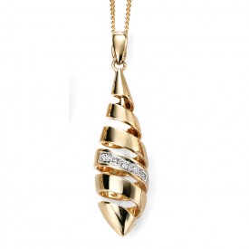 EG 9ct yellow gold spiral drop pendant with diamonds