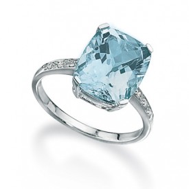 W/G Sky Blue Topaz And Diamond Ring