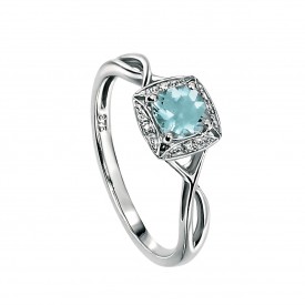 white gold ring with twist, aquamarine and pave diamonds