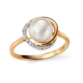 EG YG Button pearl and diamond ring