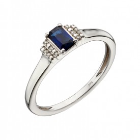  SOLID SHANK Sapphire white gold baguette ring