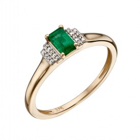 SOLID SHANK Emerald yellow gold baguette ring