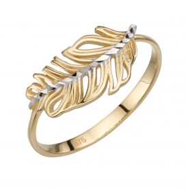 FEATHER RING YELLOW AND WHITE GOLD