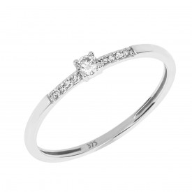 White Gold Plain Ring with Enclosed Round Diamonds Paths