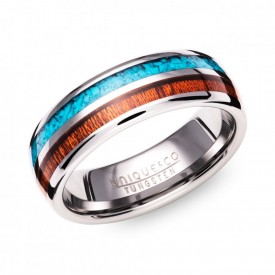Mens Ring UNIQUE & CO Tungsten with Turquoise and Wood