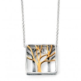 Rhodium Plated cut out tree necklace with gold plated details 41-46cm