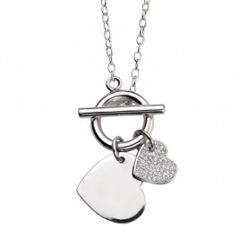 T-bar necklacce with double heart pave CZ