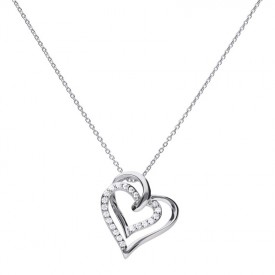 Heart collier silver with white Diamonfire-zirconia and two entwined hearts