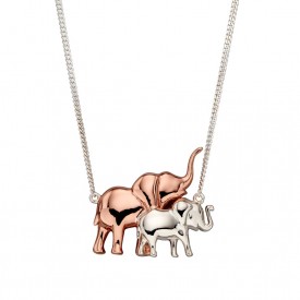 RG plated Mum Elephant  & silver Baby necklace