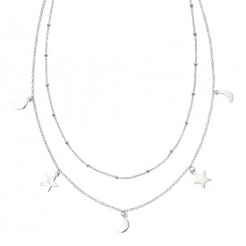 Star and moon double row necklace