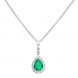 Green teardrop necklace with pave surround