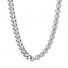 Grey Shell Pearl and SS Curb Chain Necklace