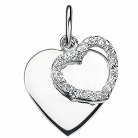 Double heart pendant with cubic zirconia