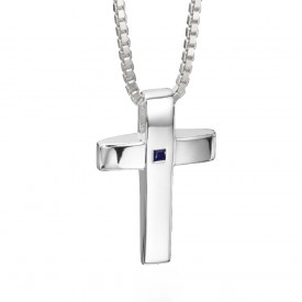 Fred Bennett Silver Cross Pendant With Sapphire