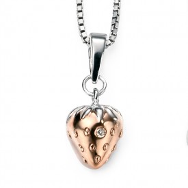 D for Diamond Rhodium and Rose Gold Plated Strawberry Pendant