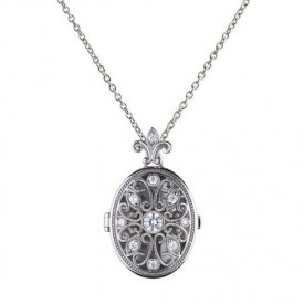Oval medallion silver with white Diamonfire zirconia, hinged
