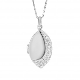 Navette in Silver and CZ Locket Pendant