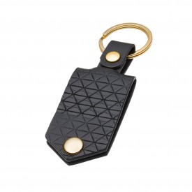 Patterned Black Recycled Leather Keyring With Stainless Steel Engravable Tag