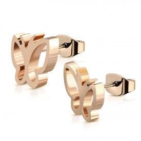 Pink Gold Color Plated Stainless Steel Cut-out Butterfly Stud Earrings