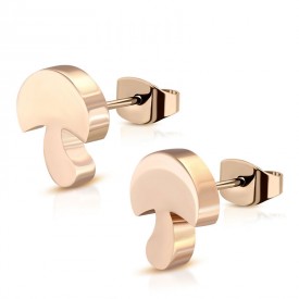 Pink Gold Color Plated Stainless Steel Mushroom Stud Earrings