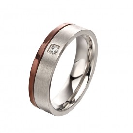 STEEL RING WITH IP BROWN STRIPE