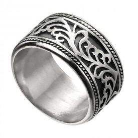 Wide oxidised celtic band ring