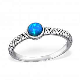 Silver Oxidized Ring with Opal