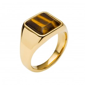 Signet Ring With Tigers Eye And Yellow Gold Plating Fred Benntt