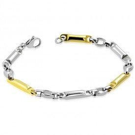 Stainless Steel 2-Tone Tube Oval Link Chain Bracelet