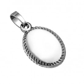 Stainless Steel Personalized Petite Rope Trim Puffy Engravable Oval Charm Pendant