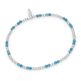 Sterling Silver Bracelet, Beaded with Dyed Light Sky Blue Quartz