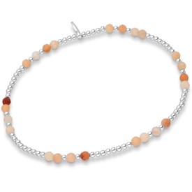Sterling Silver Elastic Ball Bracelet with Pink Opal