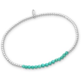 Sterling Silver Elastic Bracelet with Light Green Turquoise
