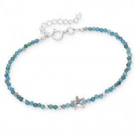 Sterling Silver Oxidized Starfish Bracelet, Beaded with Gemstone Beads