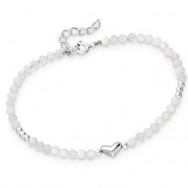 925 Sterling Silver Adjustable Heart Bracelet Moonstone