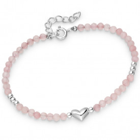 925 Sterling Silver Adjustable Heart Bracelet Rose Quartz