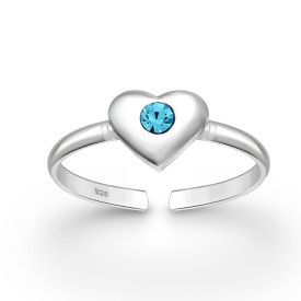 925 Sterling Silver Adjustable Heart Toe Ring Aquamarine
