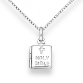 925 Sterling Silver Cross Book "HOLY BIBLE" Locket Pendant