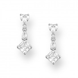 925 Sterling Silver Heart and Rhombus Push-Back Earrings