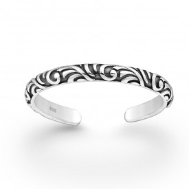 925 Sterling Silver Oxidized Adjustable Swirl Toe Ring