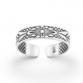 925 Sterling Silver Oxidized Flower Toe Ring